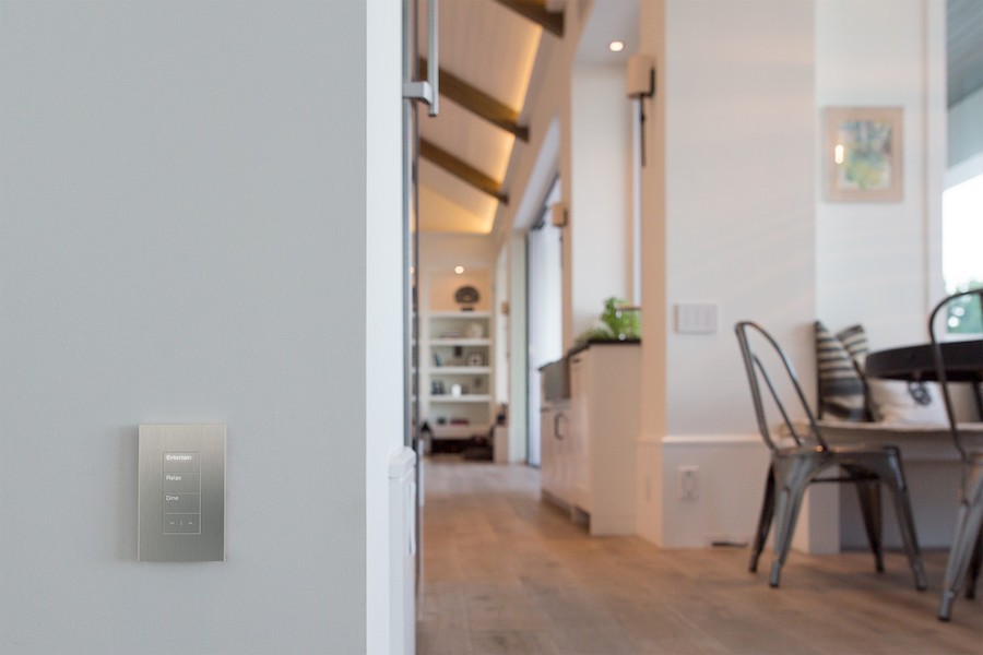 Lutron light panel on the wall of an elegant smart home.