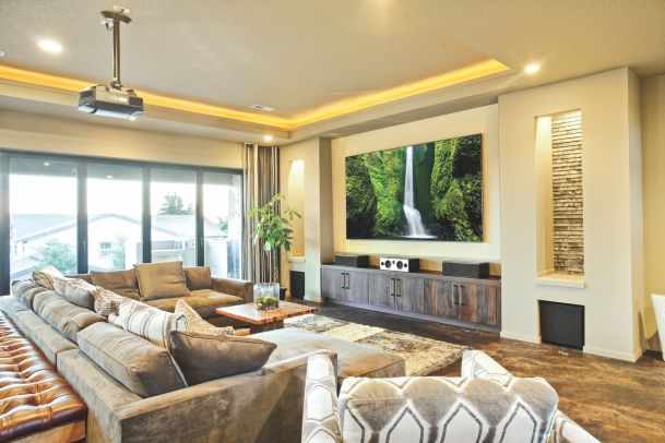 Living room with led lighting and large tv